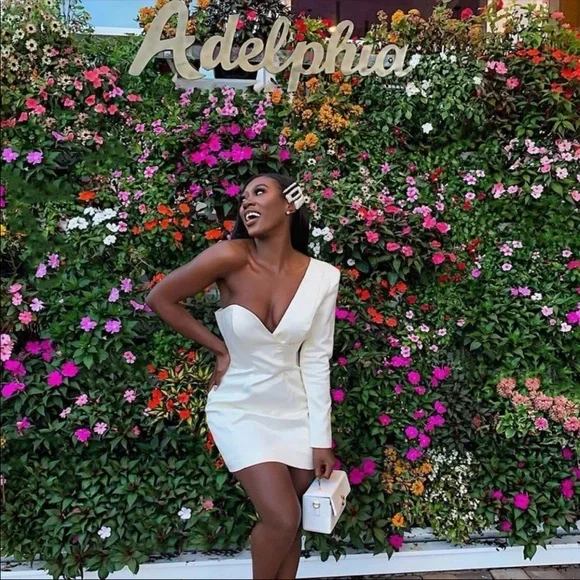 House CB 'Tiffany' White One Shouldered Mini Dress - Picture 5 of 16